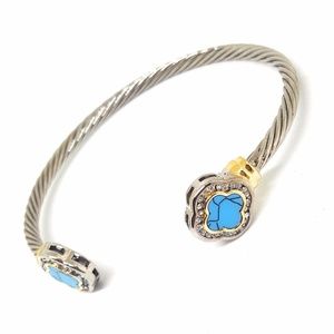 Designer Inspired Two Tone Turquoise CZ Bangle